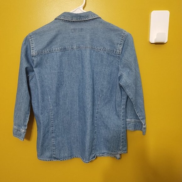 VTG 90s Classic Elements Crop 3/4 Slv Button Up Floral Embroider Denim Shirt SP - Picture 6 of 6